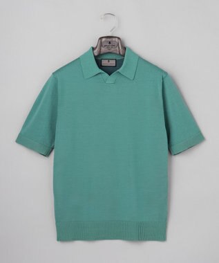 GOTAIRIKU 【洗濯機可】テーラード DRESS BIZ スキッパーニットポロ ピーコックグリーン系