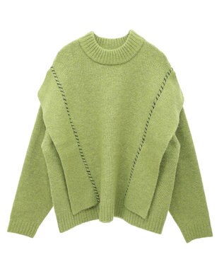 CRAFT STANDARD BOUTIQUE 洗える/ハンドステッチデザインニットプルオーバー Green