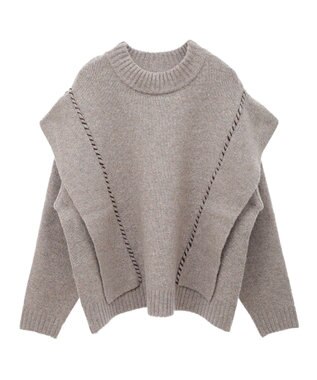 CRAFT STANDARD BOUTIQUE 洗える/ハンドステッチデザインニットプルオーバー Gray Beige