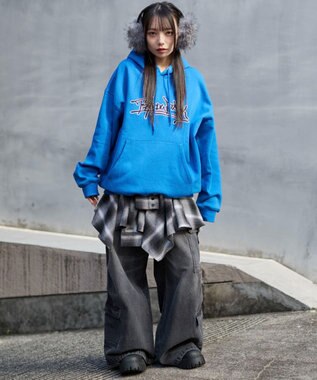 WEGO 【ユニセックス着用ITEM/SMLサイズ展開】グラフィックロゴプルパーカー ブルー