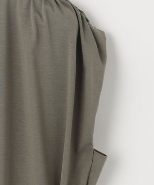 自由区 L 【洗える】ライトギャザーフレンチスリーブ ワンピース カーキ系