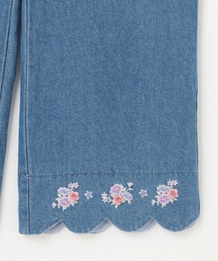 ANY KIDS スカラップ×刺繍デニムパンツ ブルー