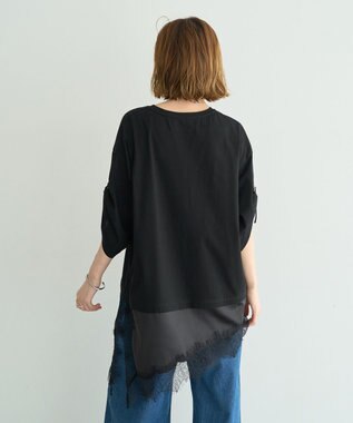 YECCA VECCA ドロストスリーブヘムレースTee Black