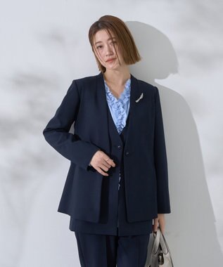 YECCA VECCA ストレッチノーカラージャケット Navy