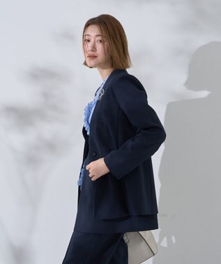 YECCA VECCA ストレッチノーカラージャケット Navy