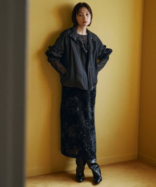 ICB L 【洗える】 マットトリコットチュール シアーカットソー ブラック系