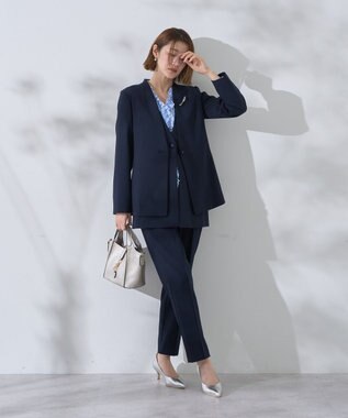 YECCA VECCA ストレッチノーカラージャケット Navy