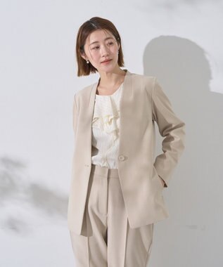 YECCA VECCA ストレッチノーカラージャケット Light Beige