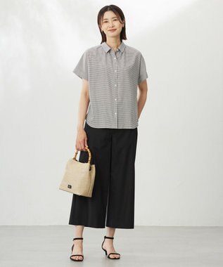 J.PRESS LADIES S 【洗える】ソフトシャンブレー クロップド パンツ ブラック系