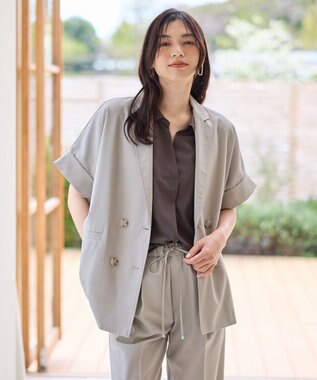 ANY 【洗濯機可/セットアップ可/UVケア/速乾/イージーケア】サラサラテックリネン半袖テーラードジャケット グレージュ