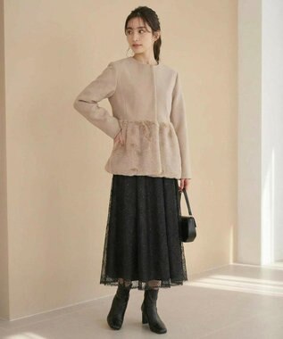 Feroux ペプラムファー ジャケット ベージュ系