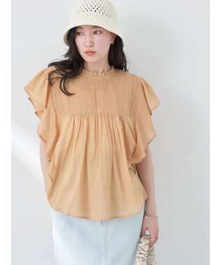 earth music&ecology コットンボイルフリルブラウス Beige