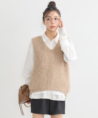 earth music&ecology シフォン×チュールレイヤードシャツ Off White