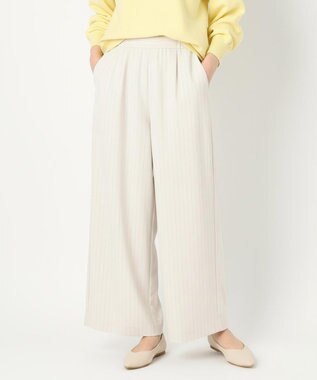 ANY イージーケアライトストレッチワイドパンツ エクリュストライプ