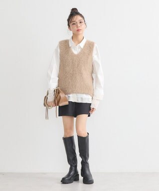 earth music&ecology シフォン×チュールレイヤードシャツ Off White