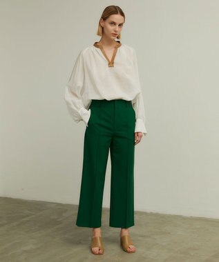 BEIGE， PAULINE / レザーコンビブラウス White x Camel