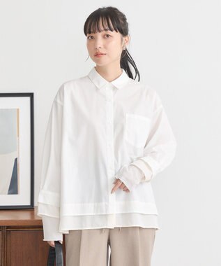 earth music&ecology シフォン×チュールレイヤードシャツ Off White