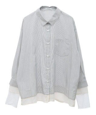 earth music&ecology シフォン×チュールレイヤードシャツ Stripe