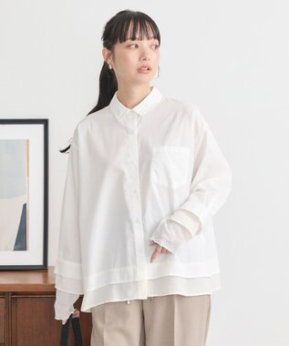 earth music&ecology シフォン×チュールレイヤードシャツ Off White