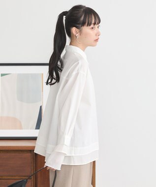 earth music&ecology シフォン×チュールレイヤードシャツ Off White