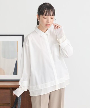 earth music&ecology シフォン×チュールレイヤードシャツ Off White