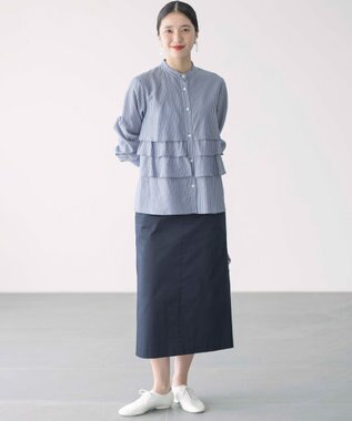 組曲 【WEB限定】サテンストレッチ Iラインスカート ネイビー系