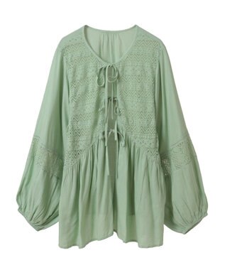 earth music&ecology レーヨンレースデザインシャツ Mint