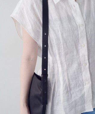 russet バイカラーレザーベルトフラットショルダーバッグ(SF-278) Black