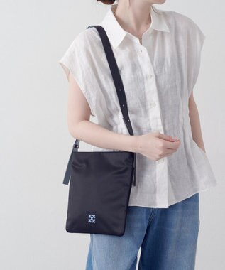 russet バイカラーレザーベルトフラットショルダーバッグ(SF-278) Black