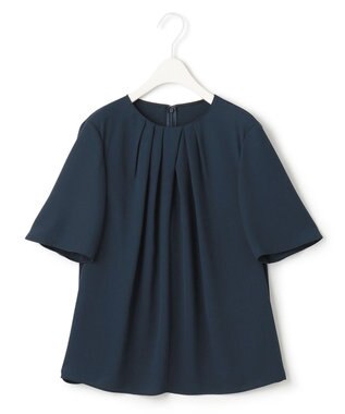 ICB 【洗える】ソフトジョーゼット　ランダムタックブラウス ネイビー系