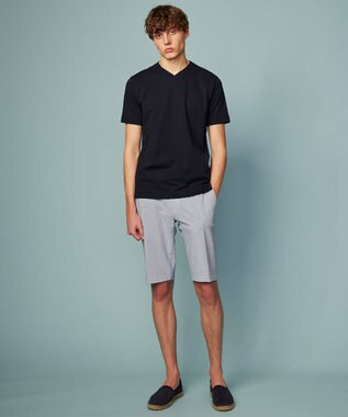 JOSEPH ABBOUD 【オリジナルオーガニックコットン使用】JOE COTTONサッカー Vネック Tシャツ ネイビー系