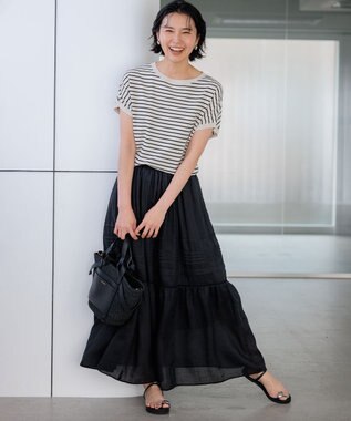 23区 【洗える】ブロドリーダンテル ティアードスカート ブラック系