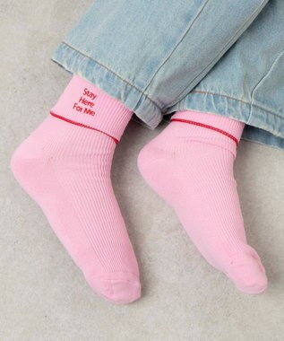 WEGO 折り返しロゴアンクルソックス ピンク