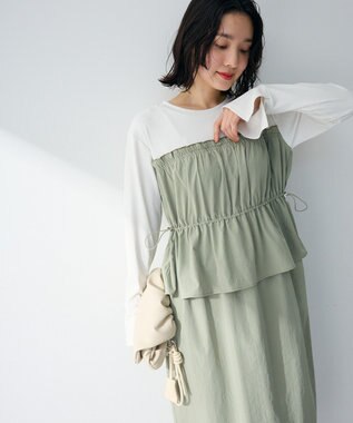 Green Parks ペプラムドッキングワンピース Khaki