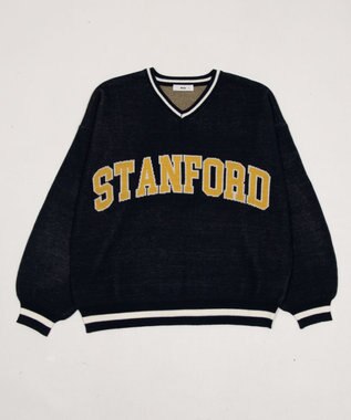 WEGO VネックグラフィックニットBIGプルオーバー ネイビー