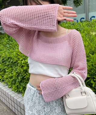 WEGO ラメショートニットプルオーバー ピンク