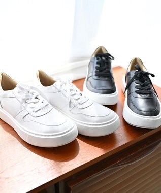 Pointer 日本製 本革軽量 大人厚底スニーカー オフホワイト