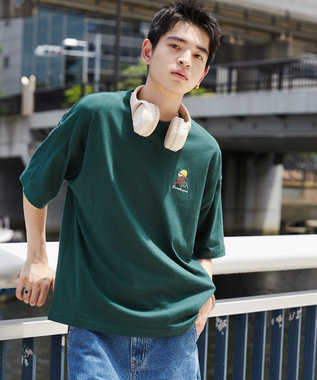 WEGO ヒゲサガラ刺繍Tシャツ ダークグリーン