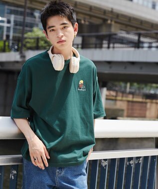 WEGO ヒゲサガラ刺繍Tシャツ ダークグリーン