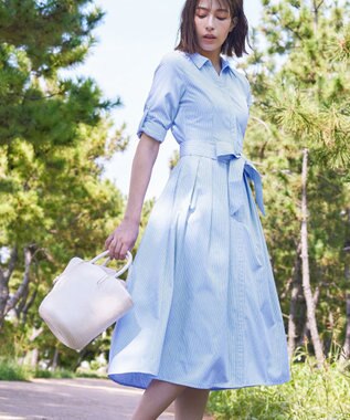 Tiaclasse 【洗える】シャツワンピース サックスストライプ