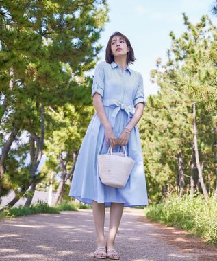 Tiaclasse 【洗える】シャツワンピース サックスストライプ