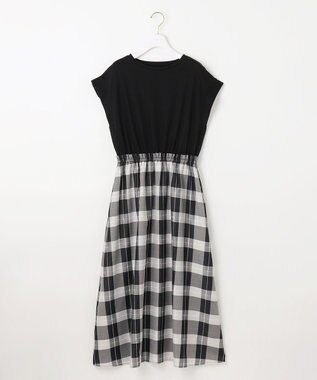 ANY SIS 【洗える】チェックドッキング ワンピース ブラック