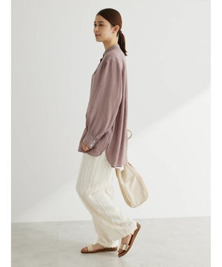 Green Parks バンドカラーシアーシャツ Brown