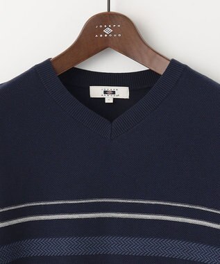 JOSEPH ABBOUD 【滑らかな肌触り】パネルボーダーVネックニット ネイビー系2