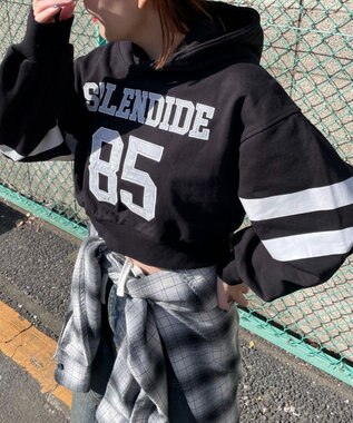 WEGO ナンバリングラインショートプルパーカー ブラック