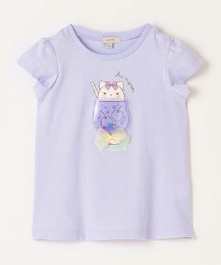 ANY KIDS シャラシャラ ビーズ入り Tシャツ サックスブルー×ネコ