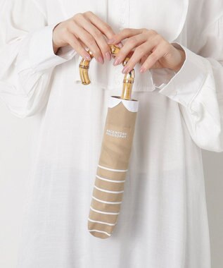 MOONBAT MACKINTOSH PHILOSOPHY(マッキントッシュ フィロソフィー) Cleric collar ボーダー 竹手元 雨傘 折りたたみ傘 ベージュ