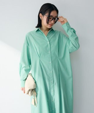 Green Parks イージーケア抜け衿ウエストタックシャツワンピース Green