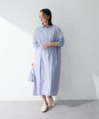 Green Parks イージーケア抜け衿ウエストタックシャツワンピース Navy