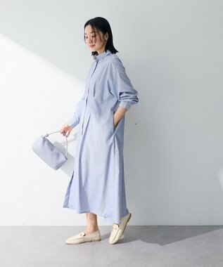 Green Parks イージーケア抜け衿ウエストタックシャツワンピース Navy